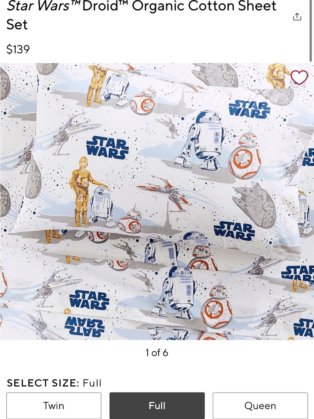 Star Wars Droid Organic Cotton Sheet Set - White with Blue & Orange Droids